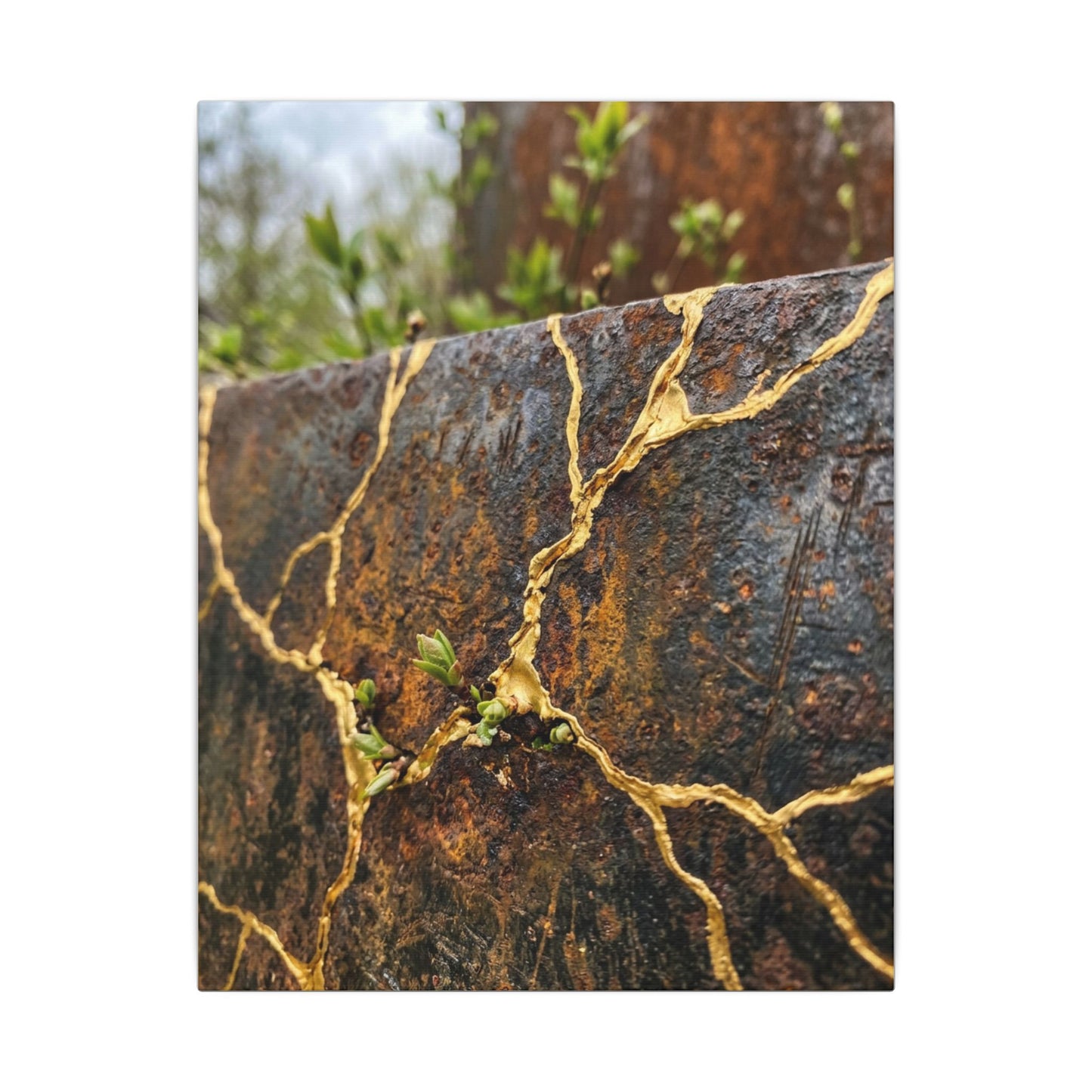 Mono No Aware Rust Patina Canvas Art - Kintsugi Gold Repair