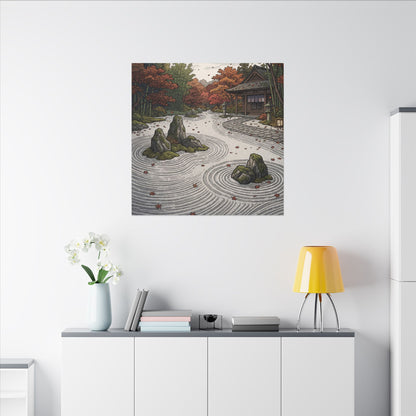 Autumn Rock Garden Ukiyo E Inspired Canvas Art | Peaceful Decor