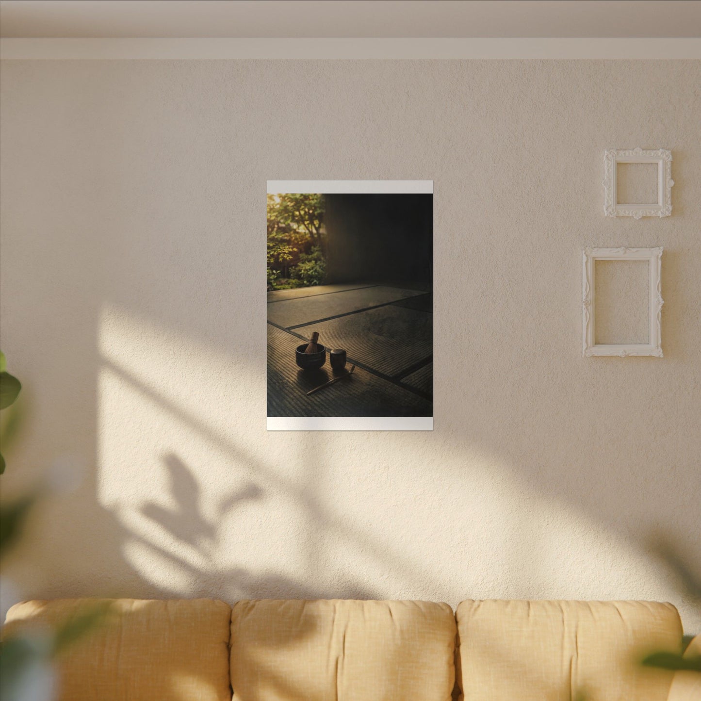 Dark Japandi Tea Ceremony in Golden Hour | Dark Texture Canvas Art