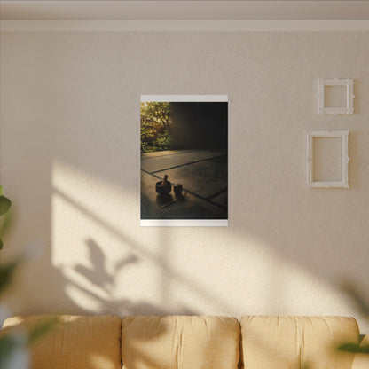 Dark Japandi Tea Ceremony in Golden Hour | Dark Texture Canvas Art