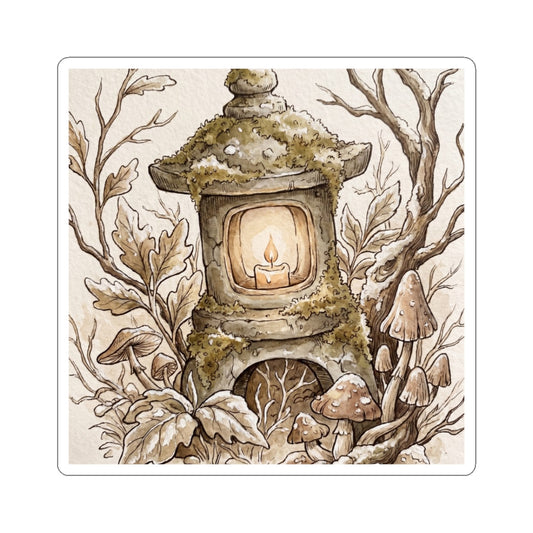 Stone Lantern Sticker | Winter Cottagecore Mushroom Illustration Art