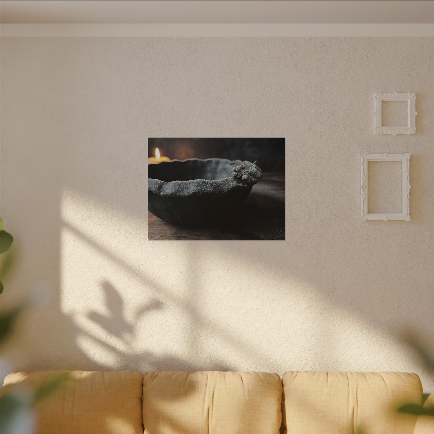 Ceramic Bowl Canvas Art | Winter Dark Japandi Shadow Zen Art