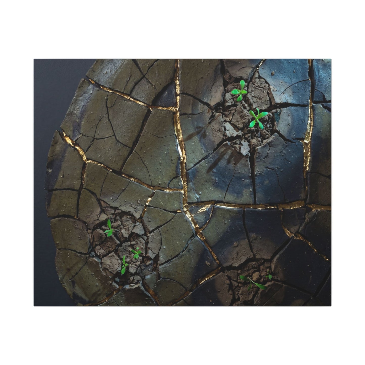 Dark Japandi Cracked Earth in Moonlight | Moody Minimal Canvas Art