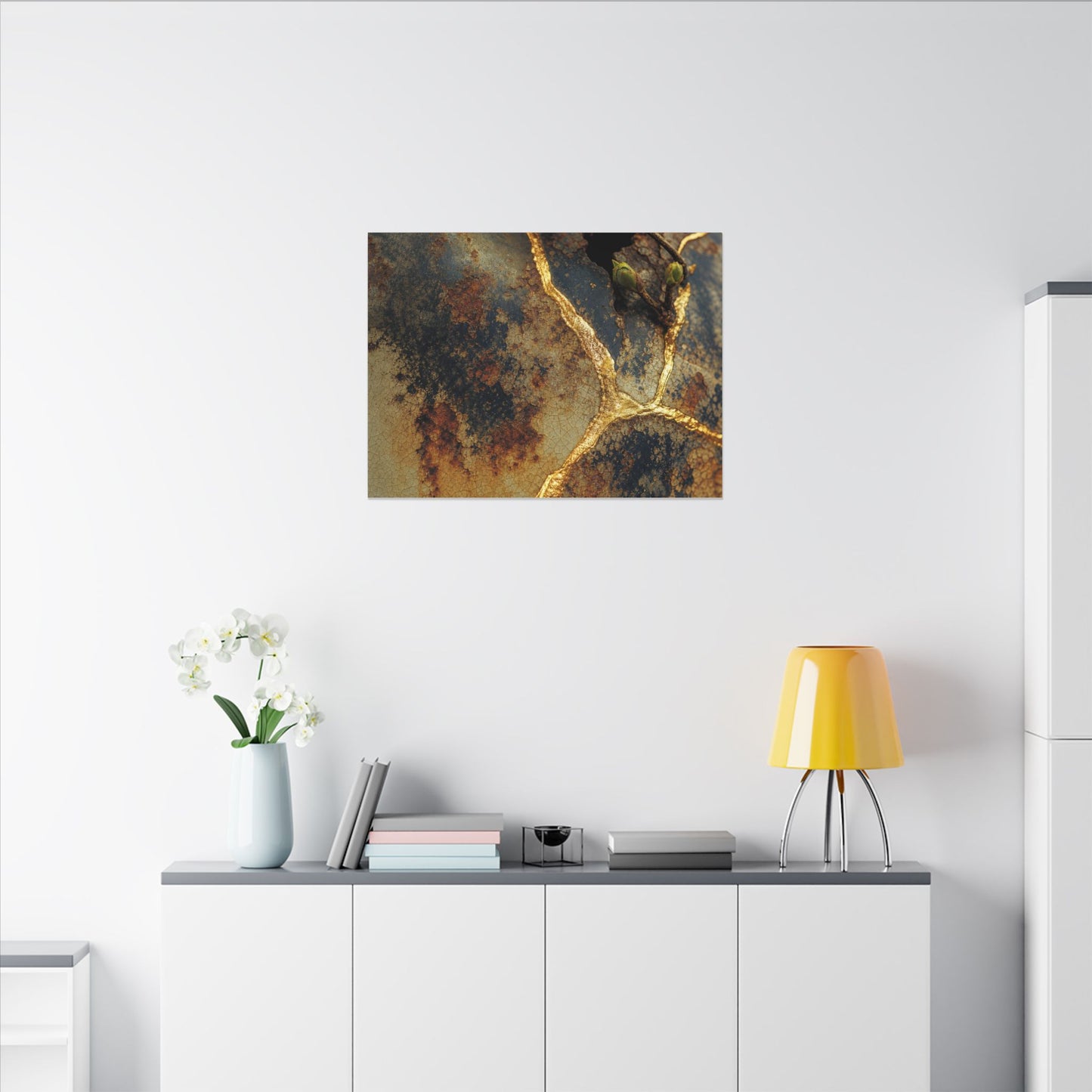 Datsuzoku Rust Patina Canvas Art - Kintsugi Crackle Gold