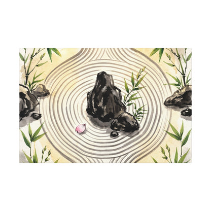 Zen Rock Garden in Golden Hour | Sumi E Canvas Art