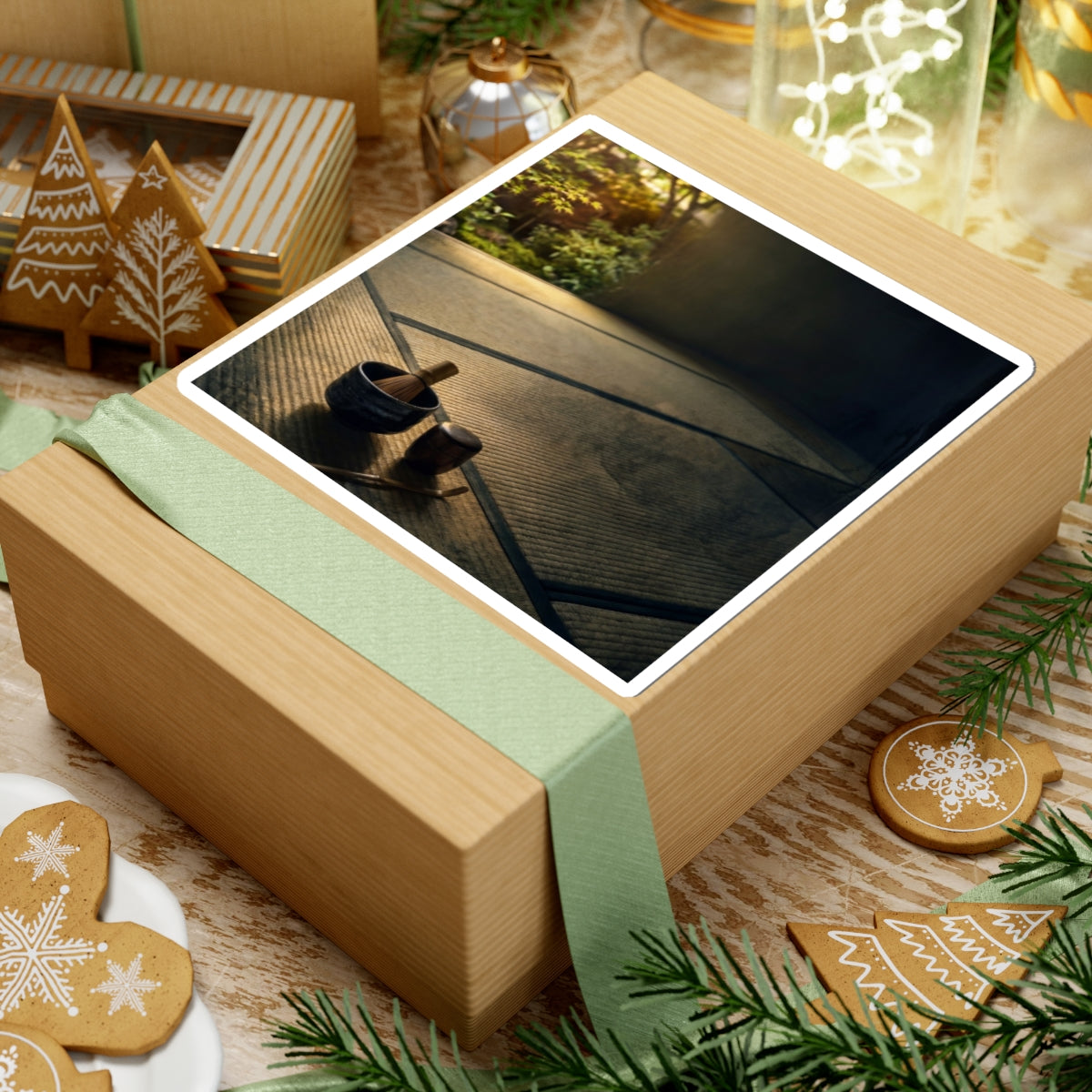 Dark Japandi Tea Ceremony in Golden Hour | Dark Texture Sticker Art Print
