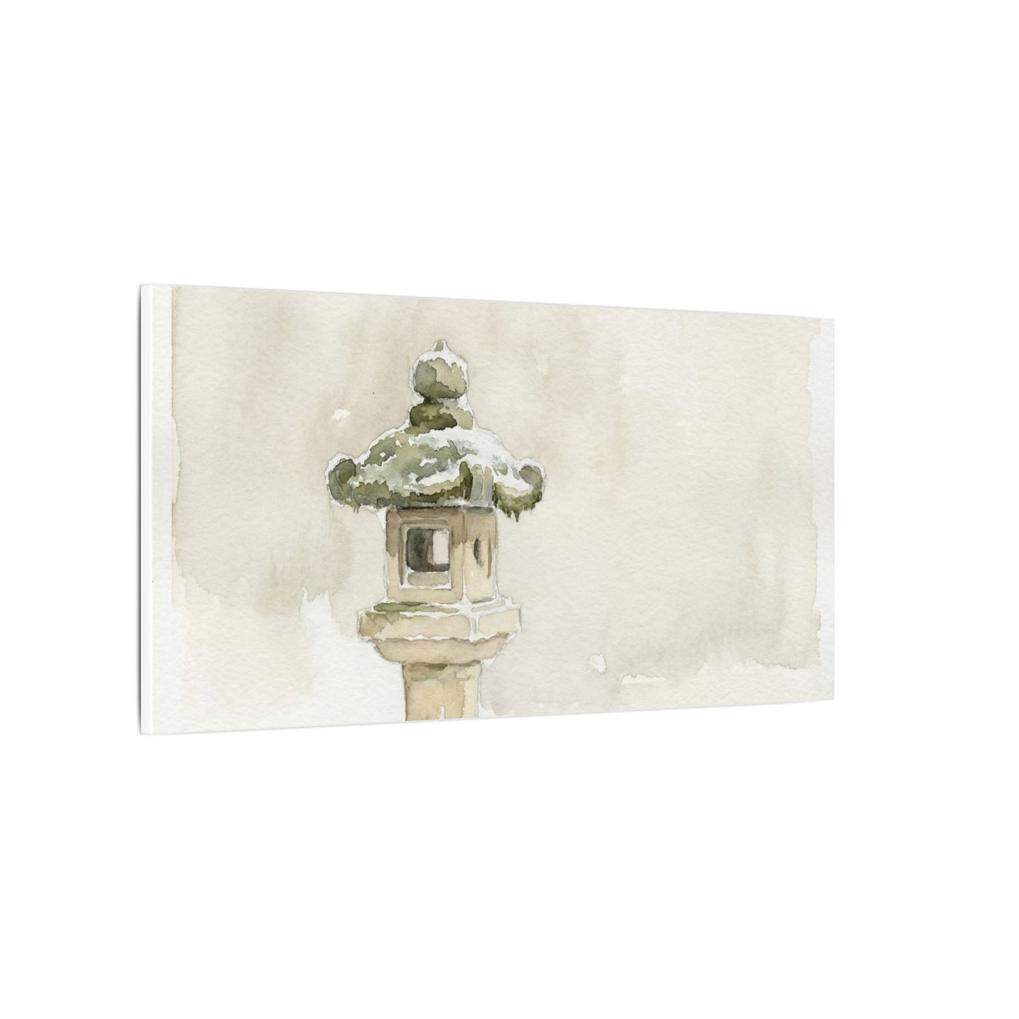 Stone Lantern Winter Canvas Art | Japandi Earthy Design