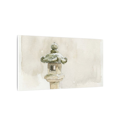 Stone Lantern Winter Canvas Art | Japandi Earthy Design