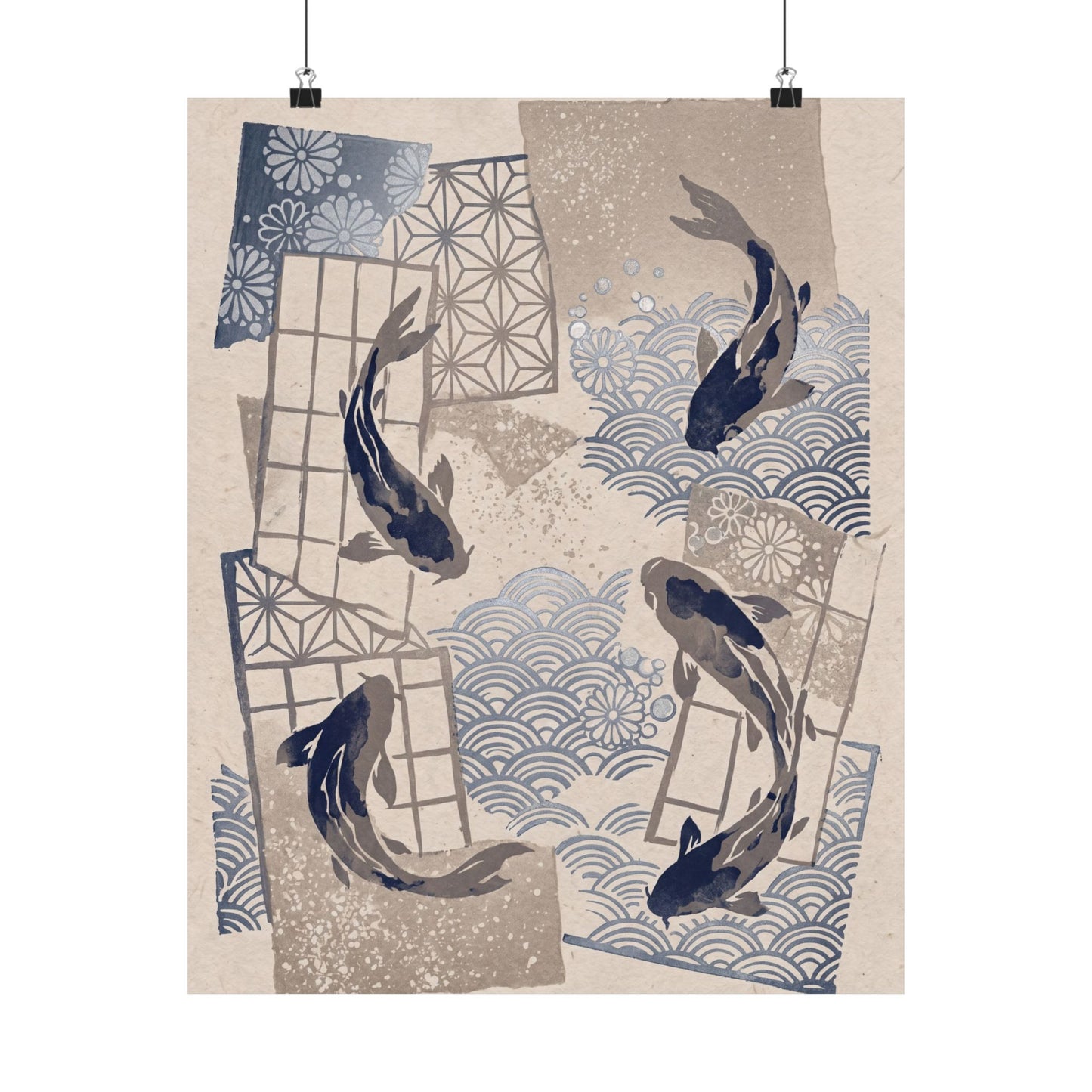 Seijaku Koi Pond Wall Art Print - Japandi Japanese Pattern