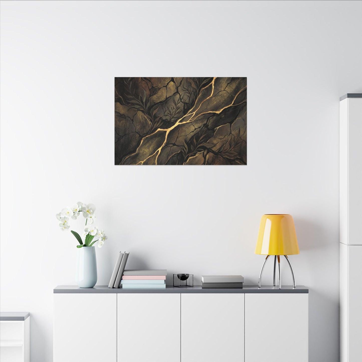 Cracked Earth Charcoal Ink Canvas Art | Bold Dark Japandi Art