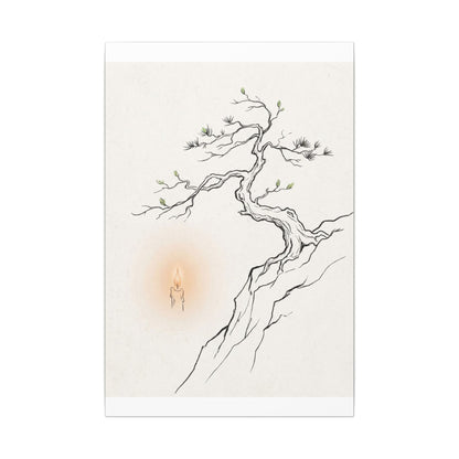 Candlelight Pine Tree Canvas Art - Japandi Shibui