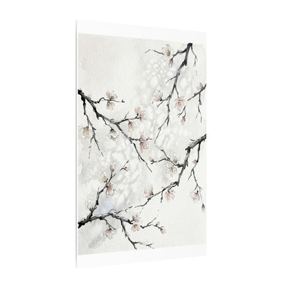 Cherry Blossom Canvas Art | Winter Japandi Watercolor Art
