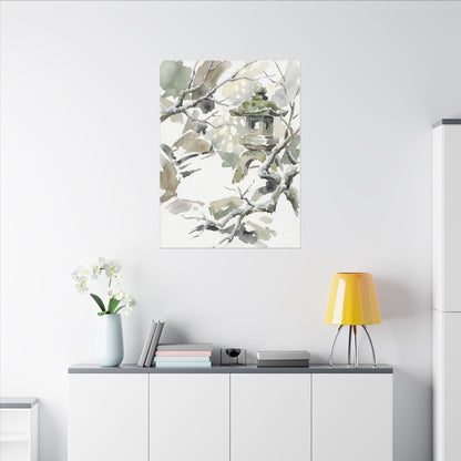 Elegant Stone Lantern Canvas Art - Watercolor Japandi