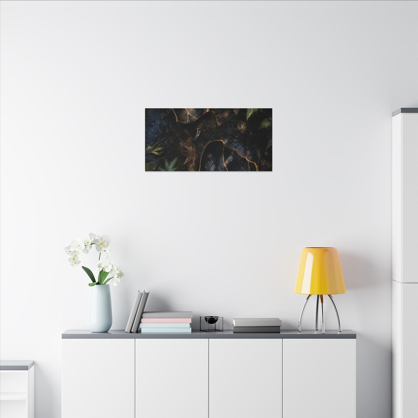 Dark Japandi Broken Pottery in Dappled | Shadow Zen Canvas Art