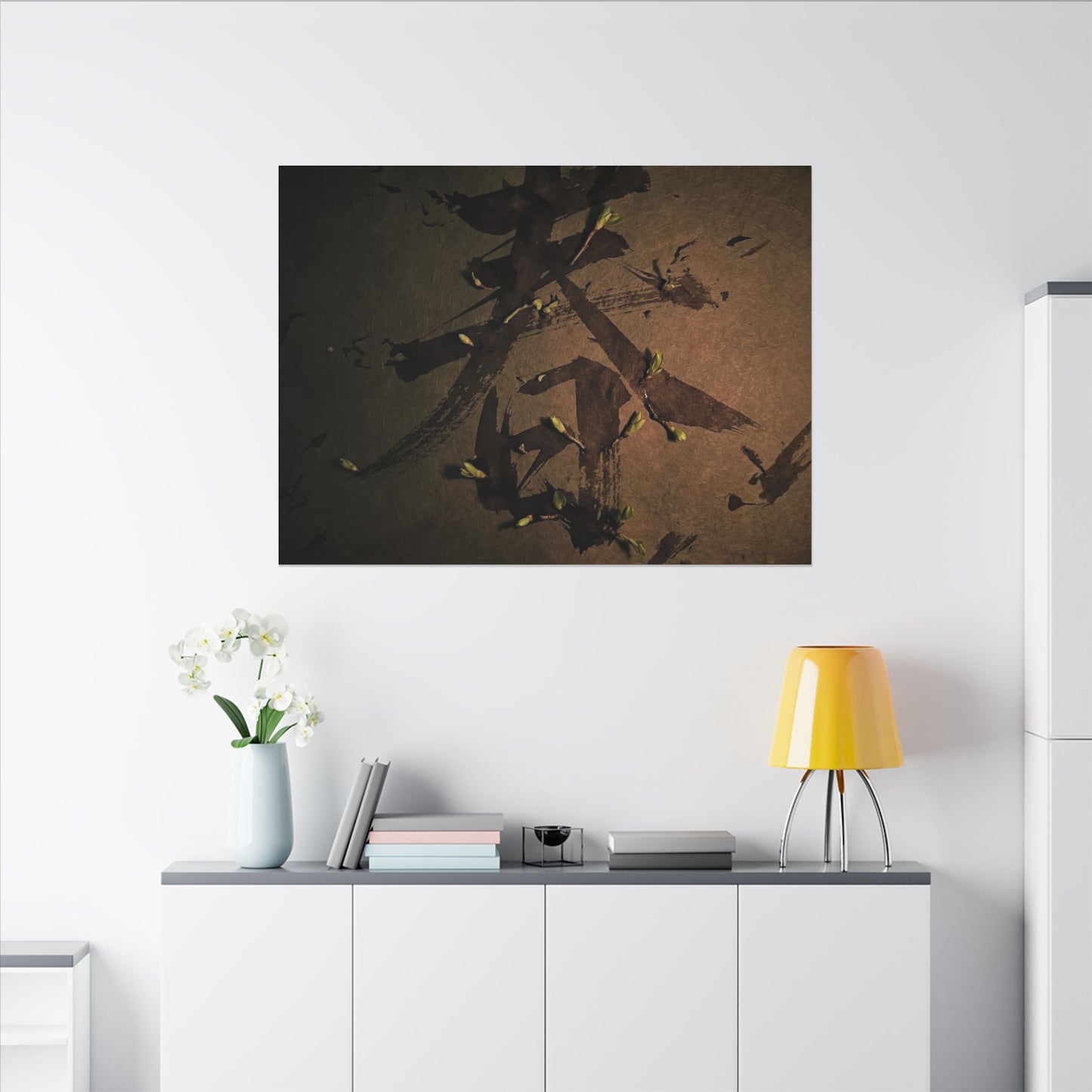 Calligraphy Shadow Zen Canvas Art | Bold Dark Japandi Art