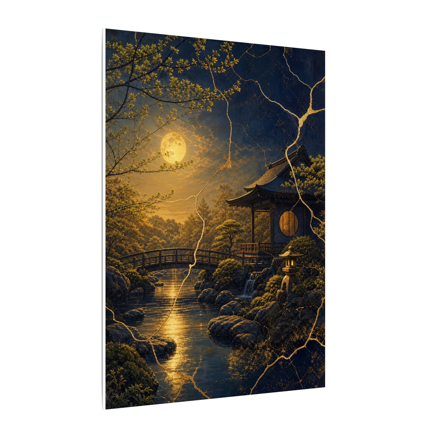 Spring Moonlit Garden Gold Vein Canvas Art | Resilient Decor