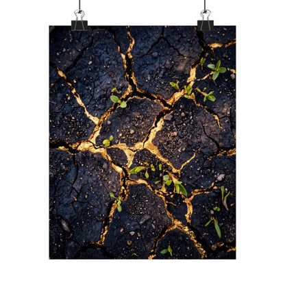 Healing Cracked Earth Wall Art Print - Crackle Gold Kintsugi