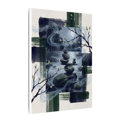 Moonlight River Stones Canvas Art - Zen Shibui