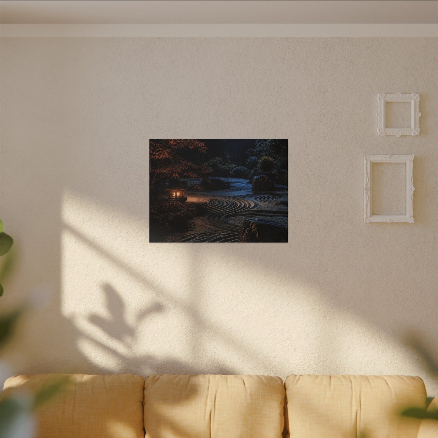 Summer Rock Garden Shadow Zen Canvas Art | Moody Decor