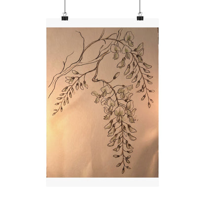 Neutral Wisteria Wall Art Print - Minimal Line Japandi Art Print
