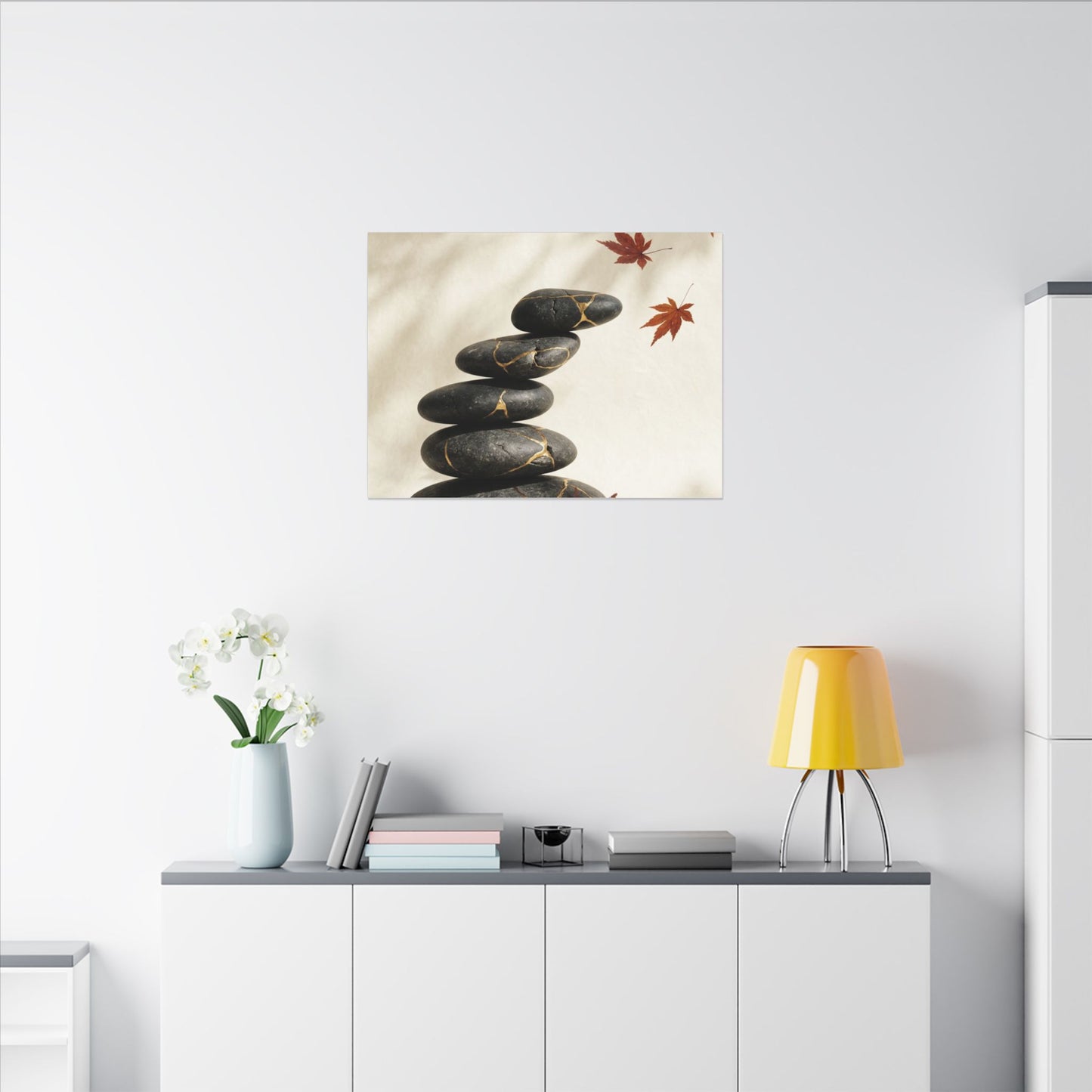 Kintsugi River Stones in Dappled | Crackle Gold Canvas Art