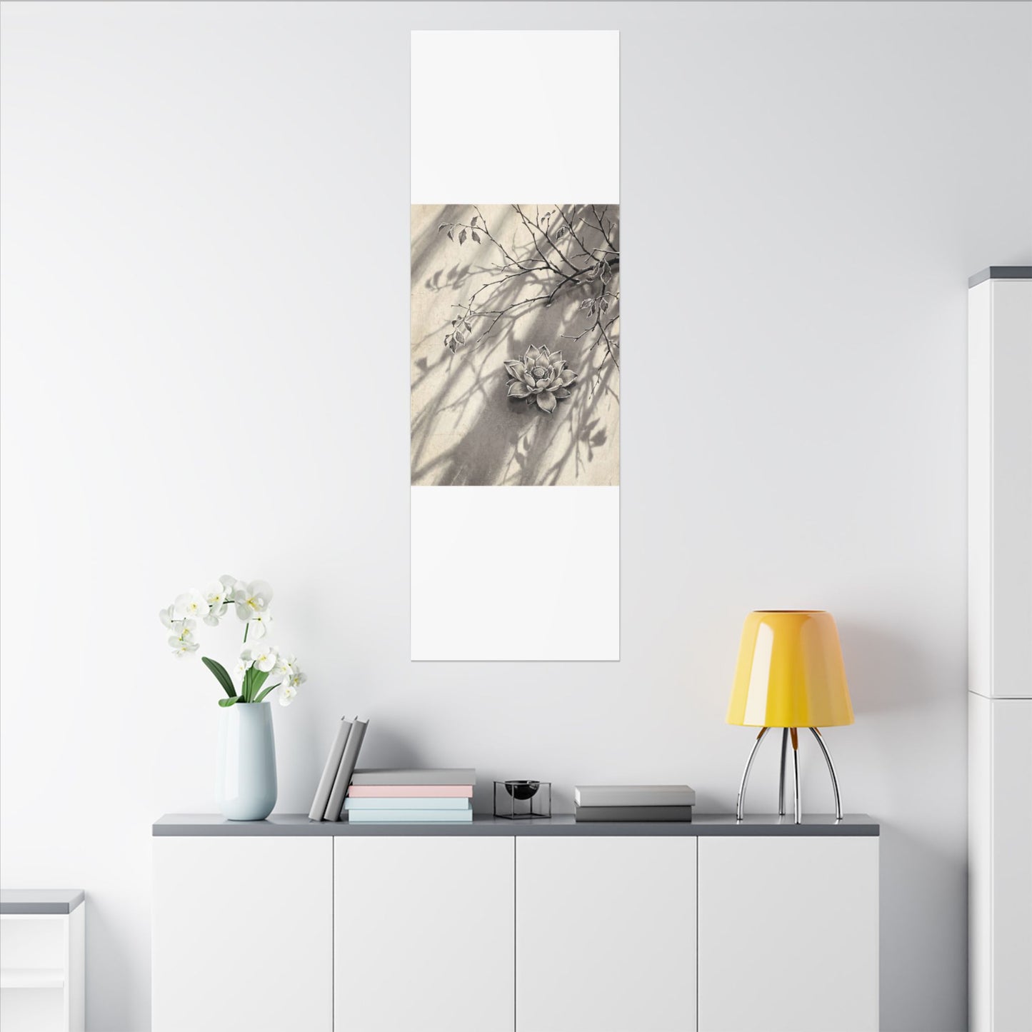 Winter Lotus Flower Sumi E Canvas Art | Contemplative Decor