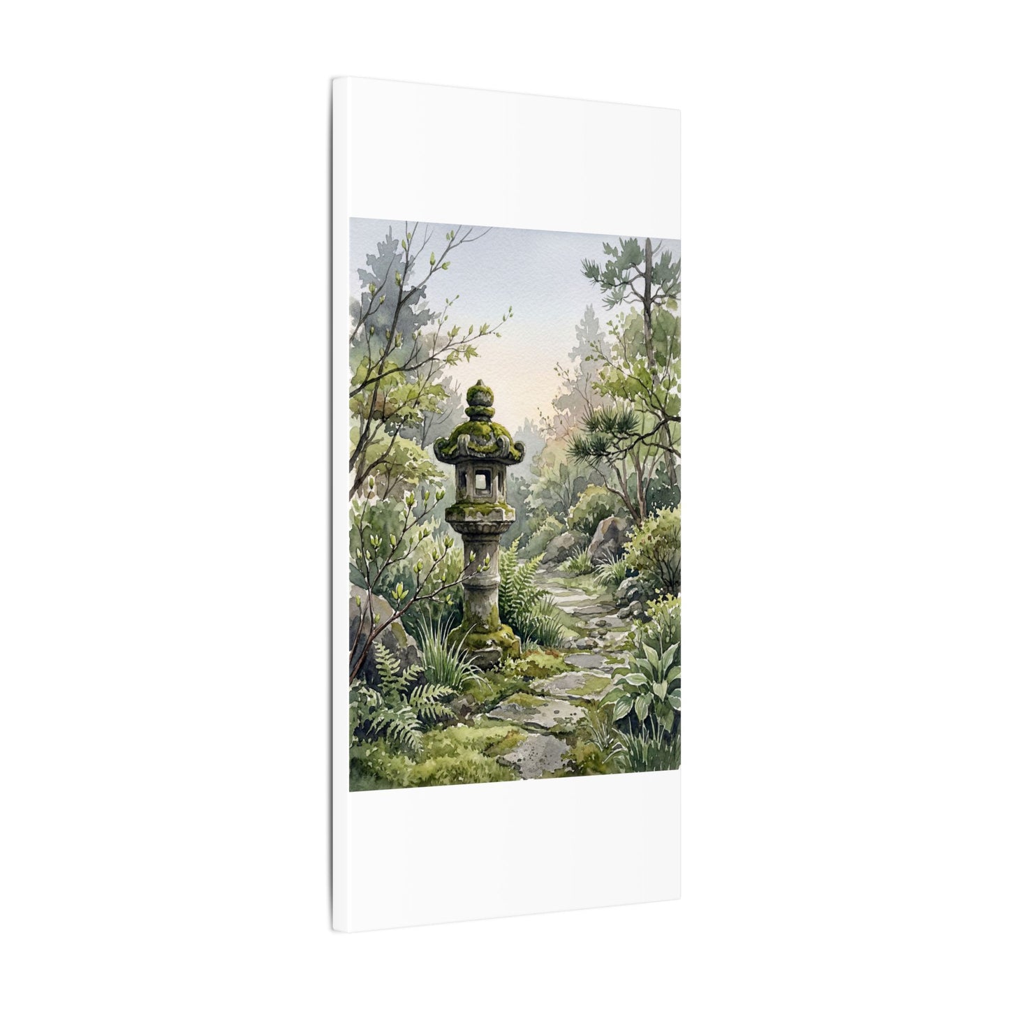 Neutral Stone Lantern Canvas Art - Watercolor Japandi