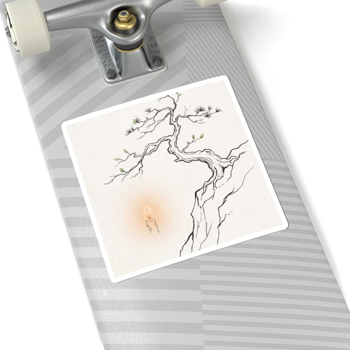 Japandi Pine Tree in Candlelight | Minimal Line Sticker Art Print