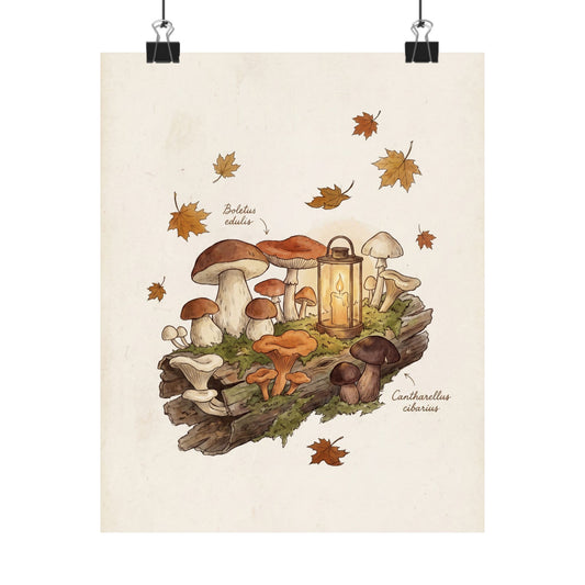 Kanso Wild Mushrooms Wall Art Print - Cottagecore Forest Whimsy