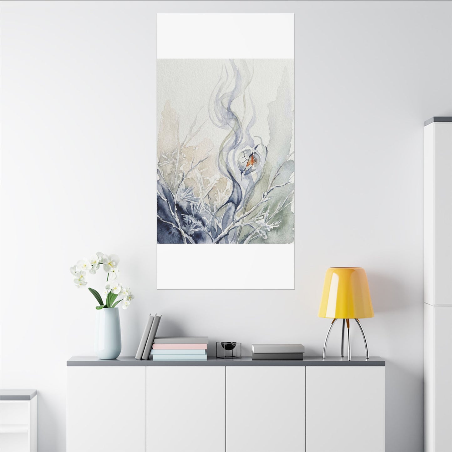 Earthy Incense Smoke Canvas Art - Watercolor Japandi