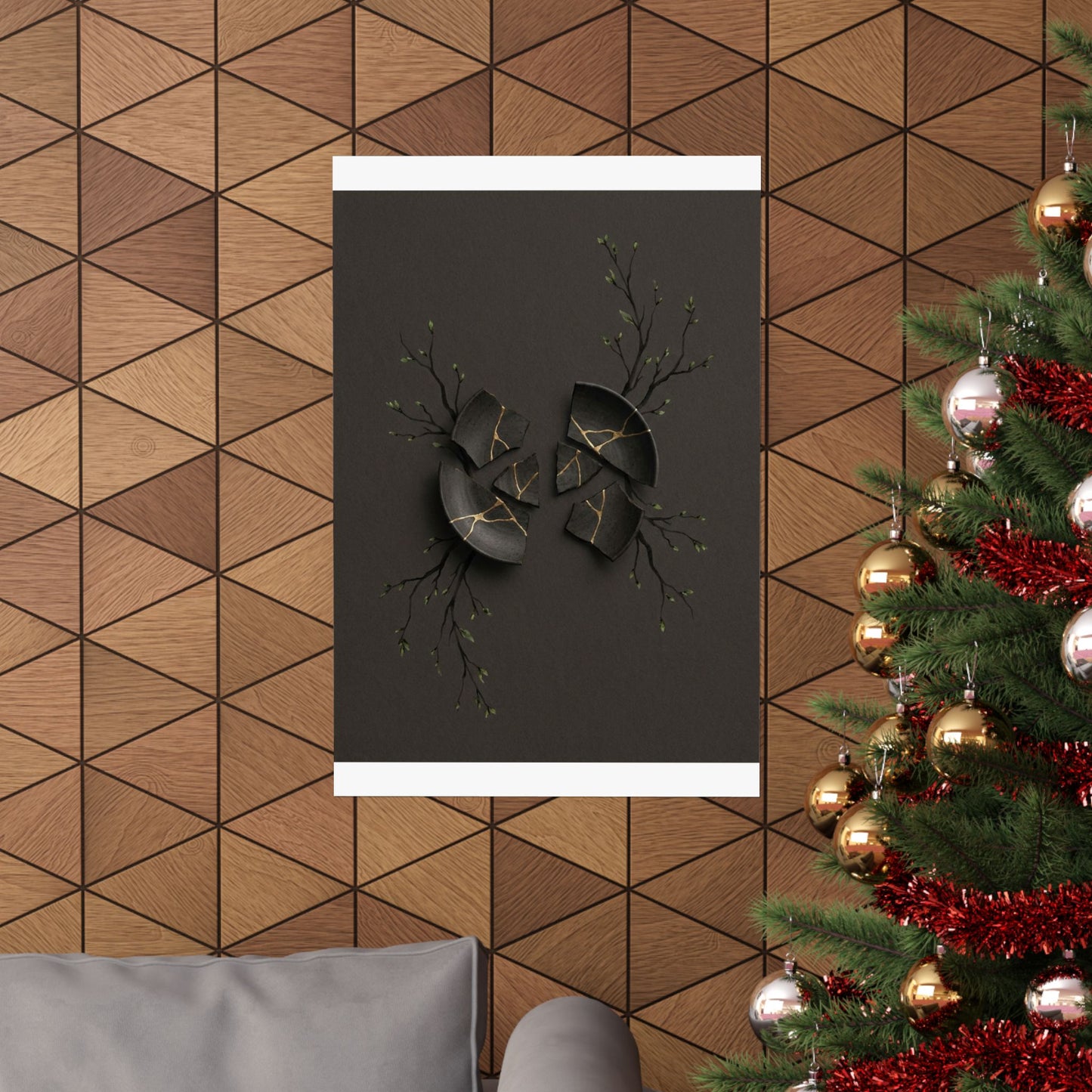 Dark Japandi Broken Pottery in Overcast | Charcoal Ink Wall Art Print