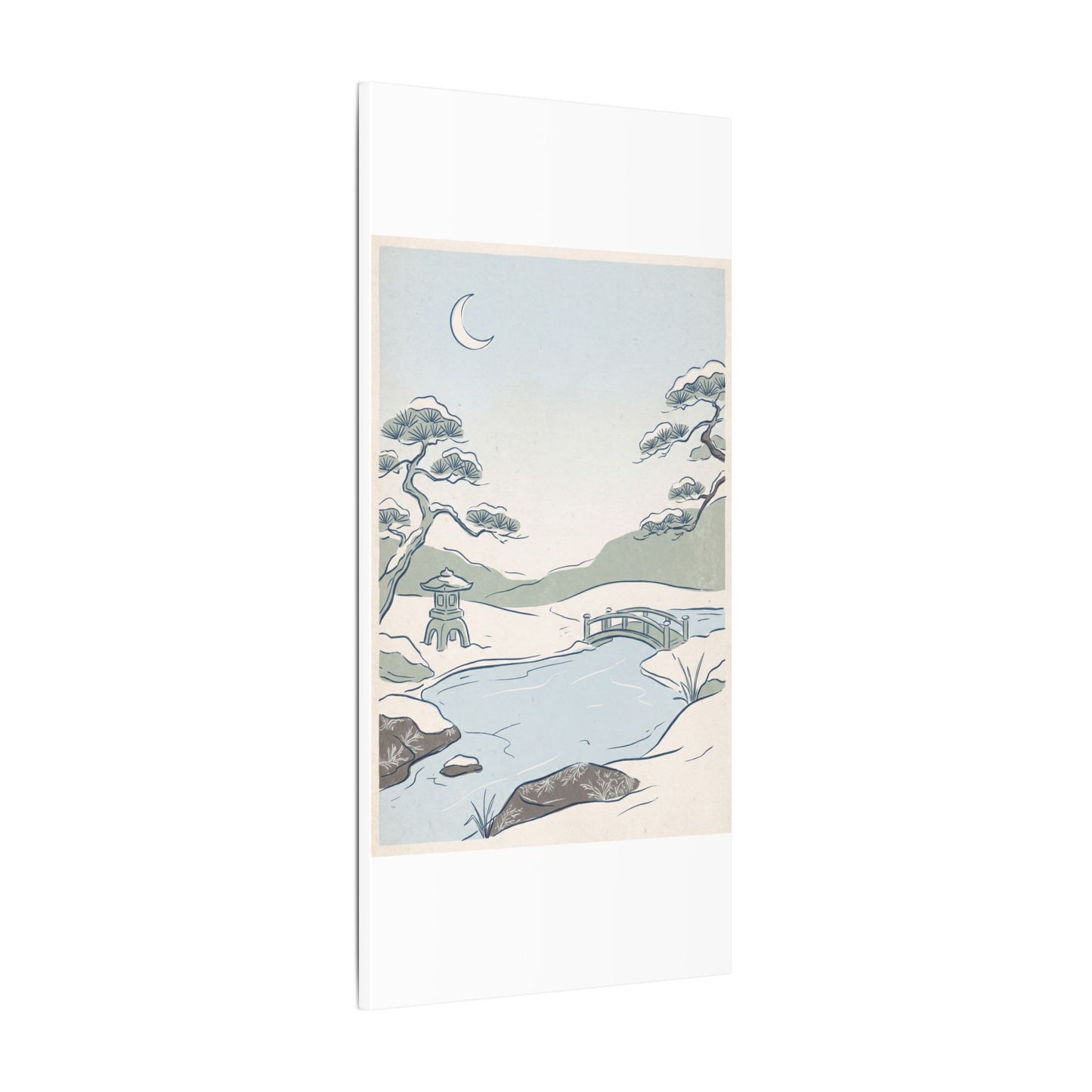 Japandi Moonlit Garden in Moonlight | Minimal Line Canvas Art