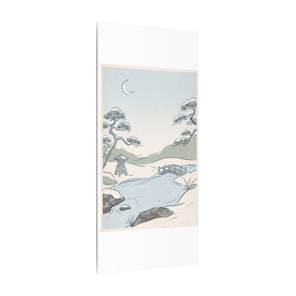 Japandi Moonlit Garden in Moonlight | Minimal Line Canvas Art