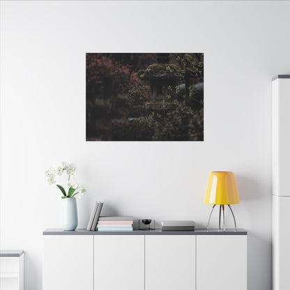 Stone Lantern Spring Canvas Art | Dark Japandi Bold Design