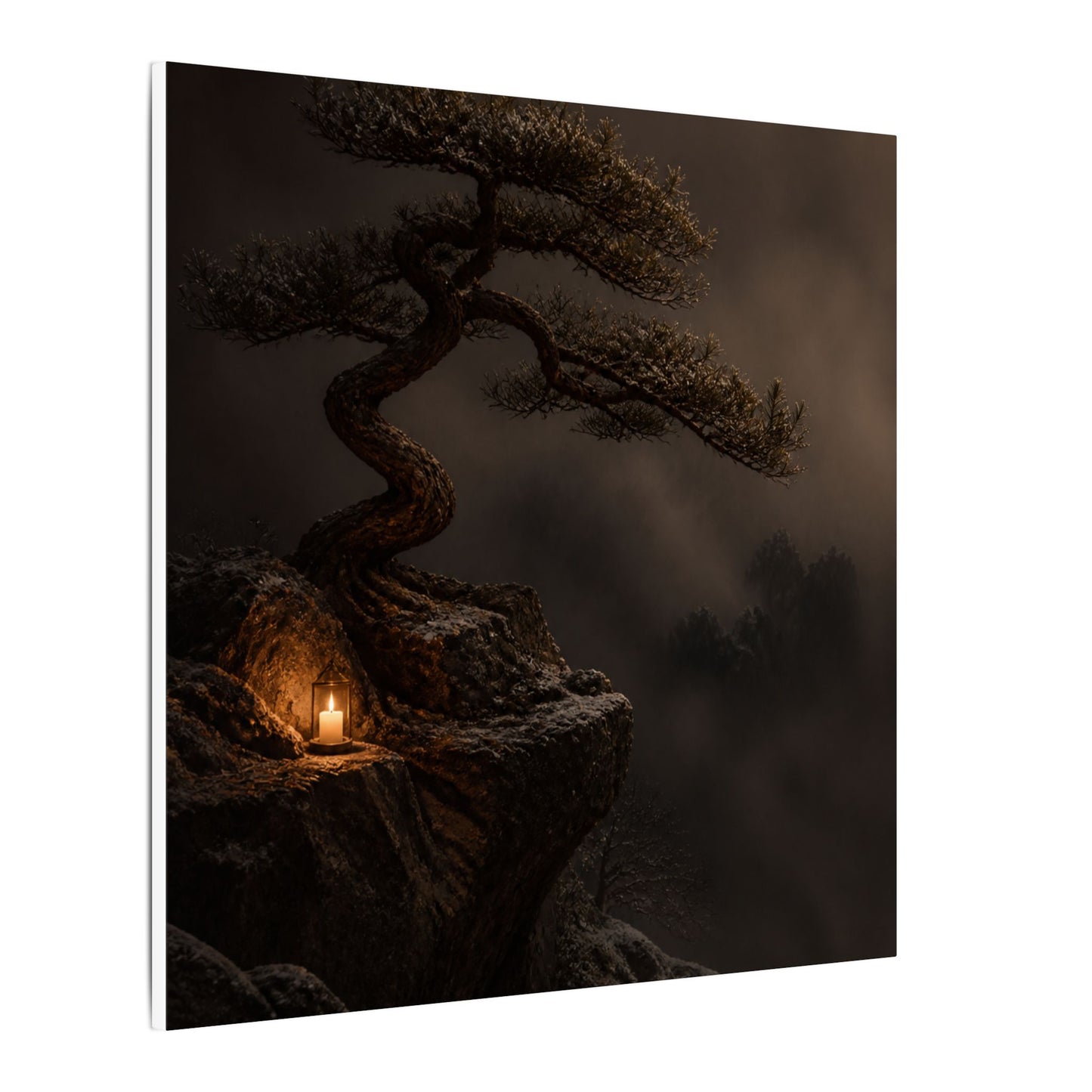 Pine Tree Shadow Zen Canvas Art | Luxurious Dark Japandi Art
