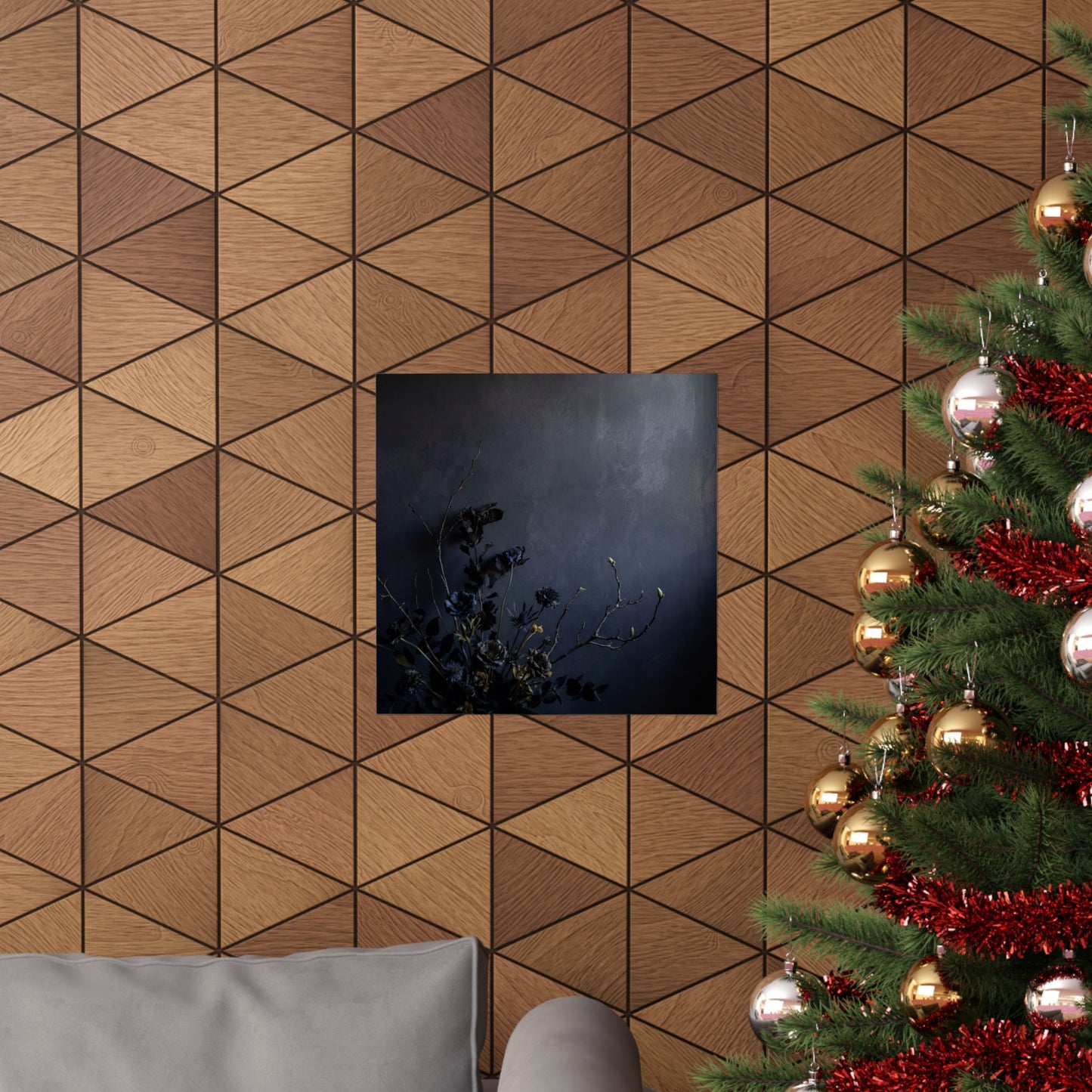 Dark Japandi Dried Flowers in Dawn | Shadow Zen Wall Art Print