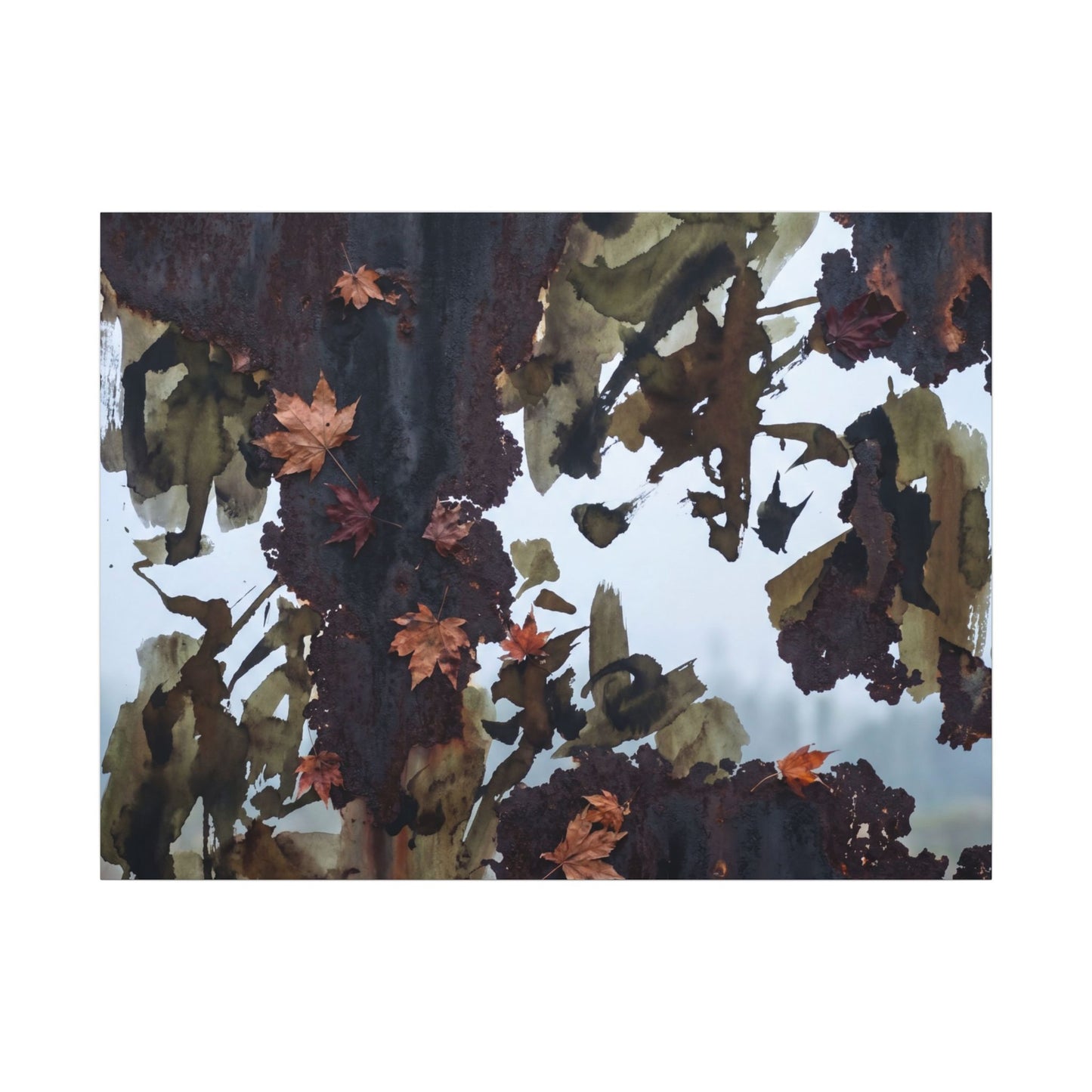 Rust Patina Charcoal Ink Canvas Art | Sophisticated Dark Japandi Art
