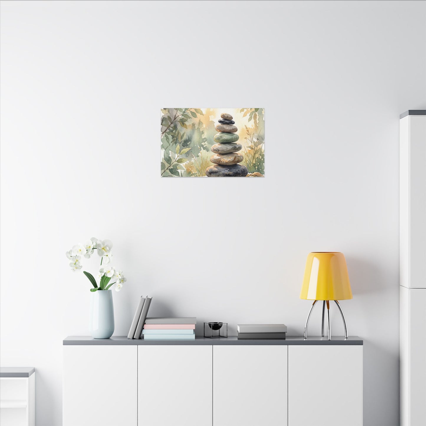 Golden Hour River Stones Canvas Art - Japandi Mono No Aware
