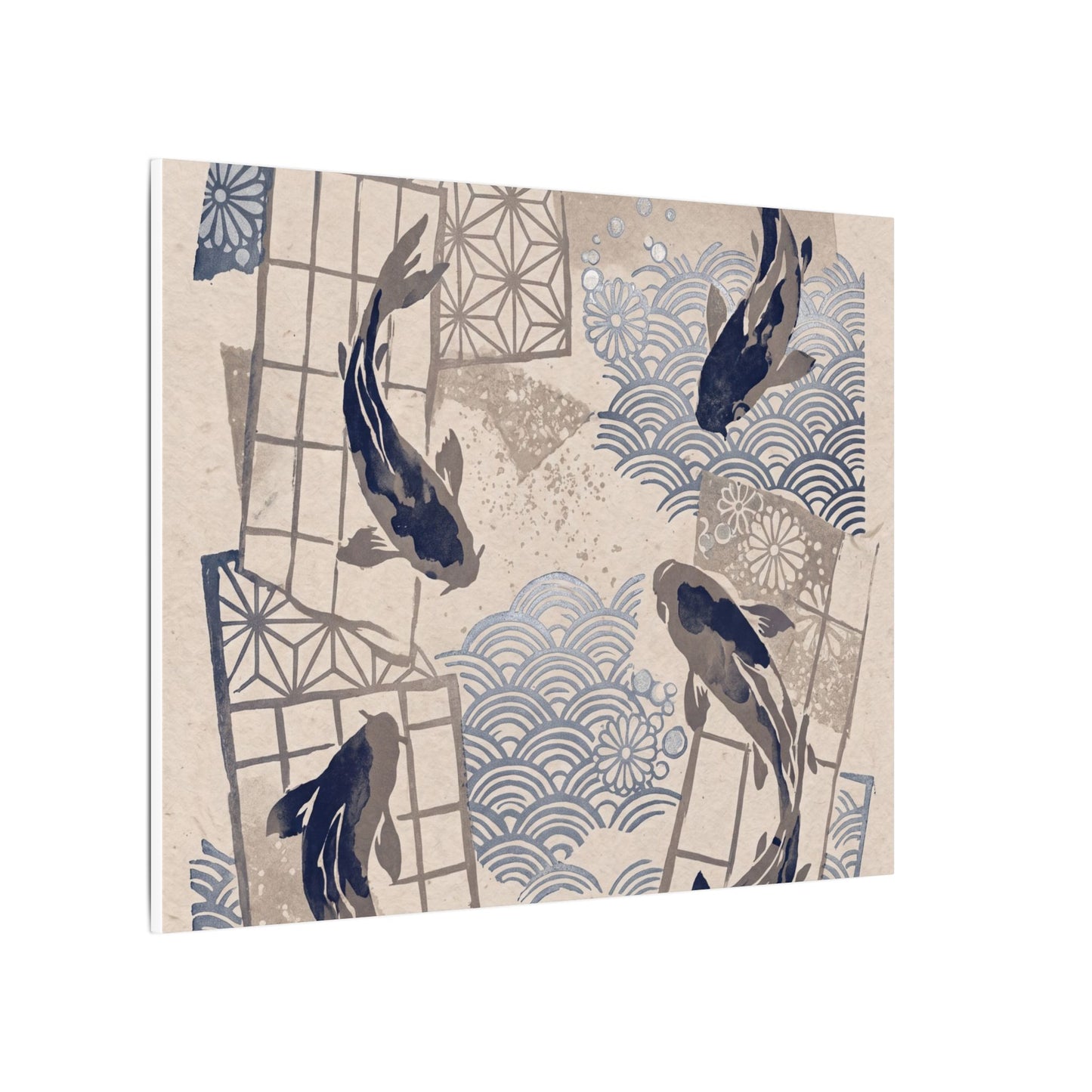 Earthy Koi Pond Canvas Art - Japanese Pattern Japandi