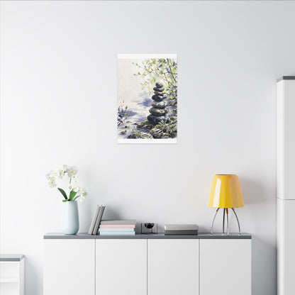 River Stones Sumi E Canvas Art | Serene Zen Art