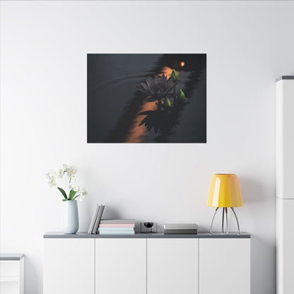 Seijaku Lotus Flower Canvas Art - Dark Japandi Shadow Zen