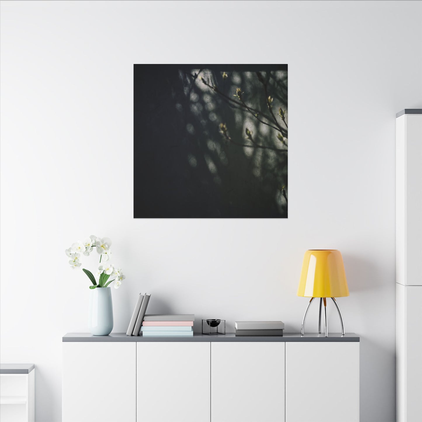 Dark Japandi Shoji Screen in Dappled | Moody Minimal Canvas Art