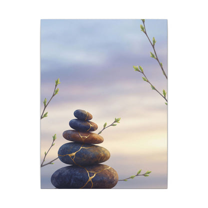 Spring River Stones Gold Vein Canvas Art | Philosophical Decor