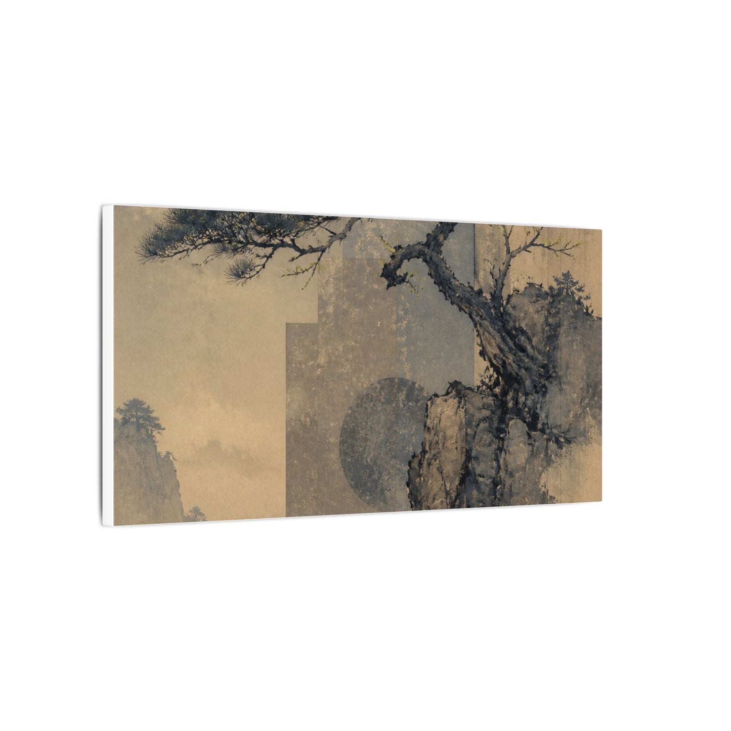 Japandi Pine Tree in Moonlight | Japanese Pattern Canvas Art