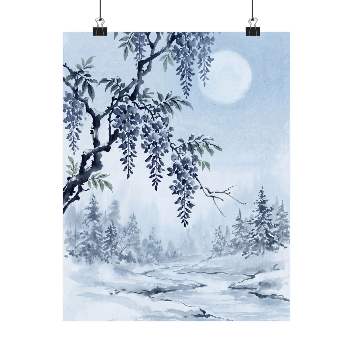 Moonlight Wisteria Wall Art Print - Zen Seijaku Art Print