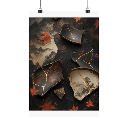 Broken Pottery Wall Art Print | Autumn Kintsugi Gold Vein Art