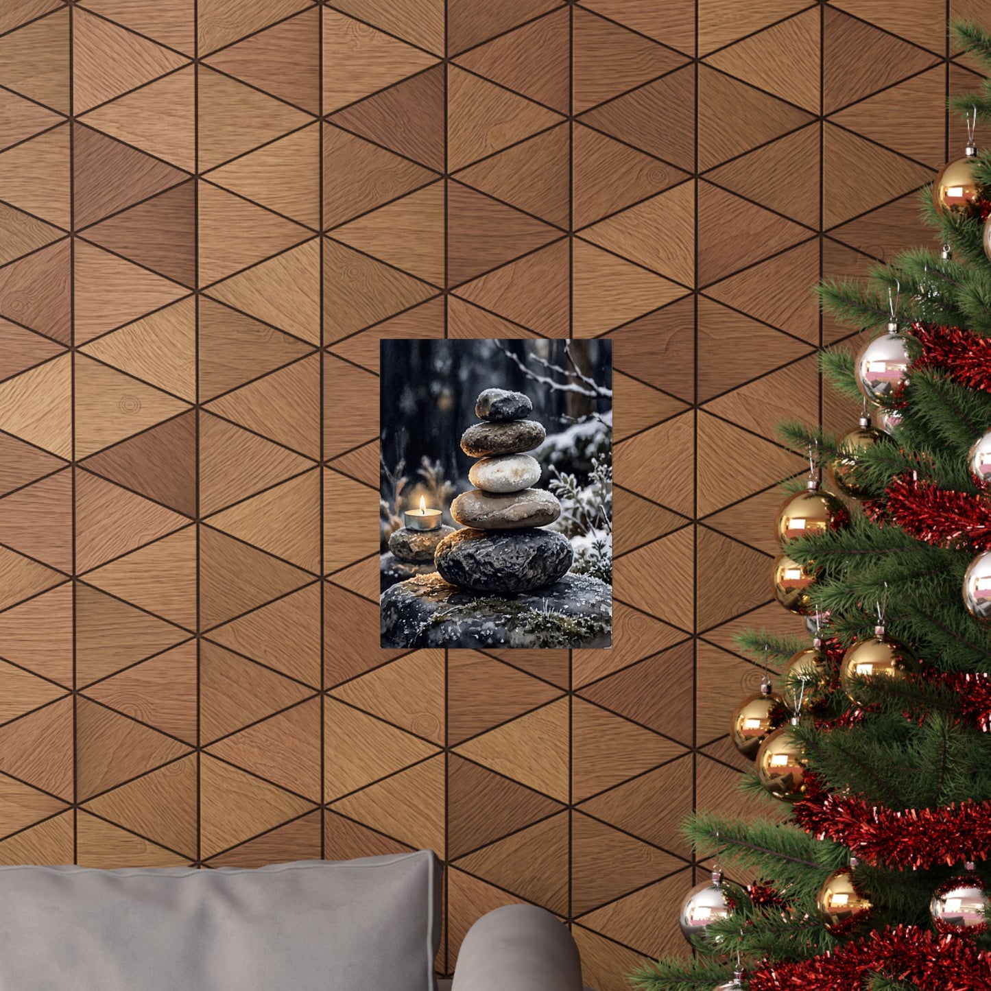 River Stones Wall Art Print | Winter Japandi Watercolor Art