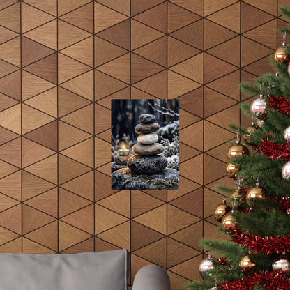 River Stones Wall Art Print | Winter Japandi Watercolor Art