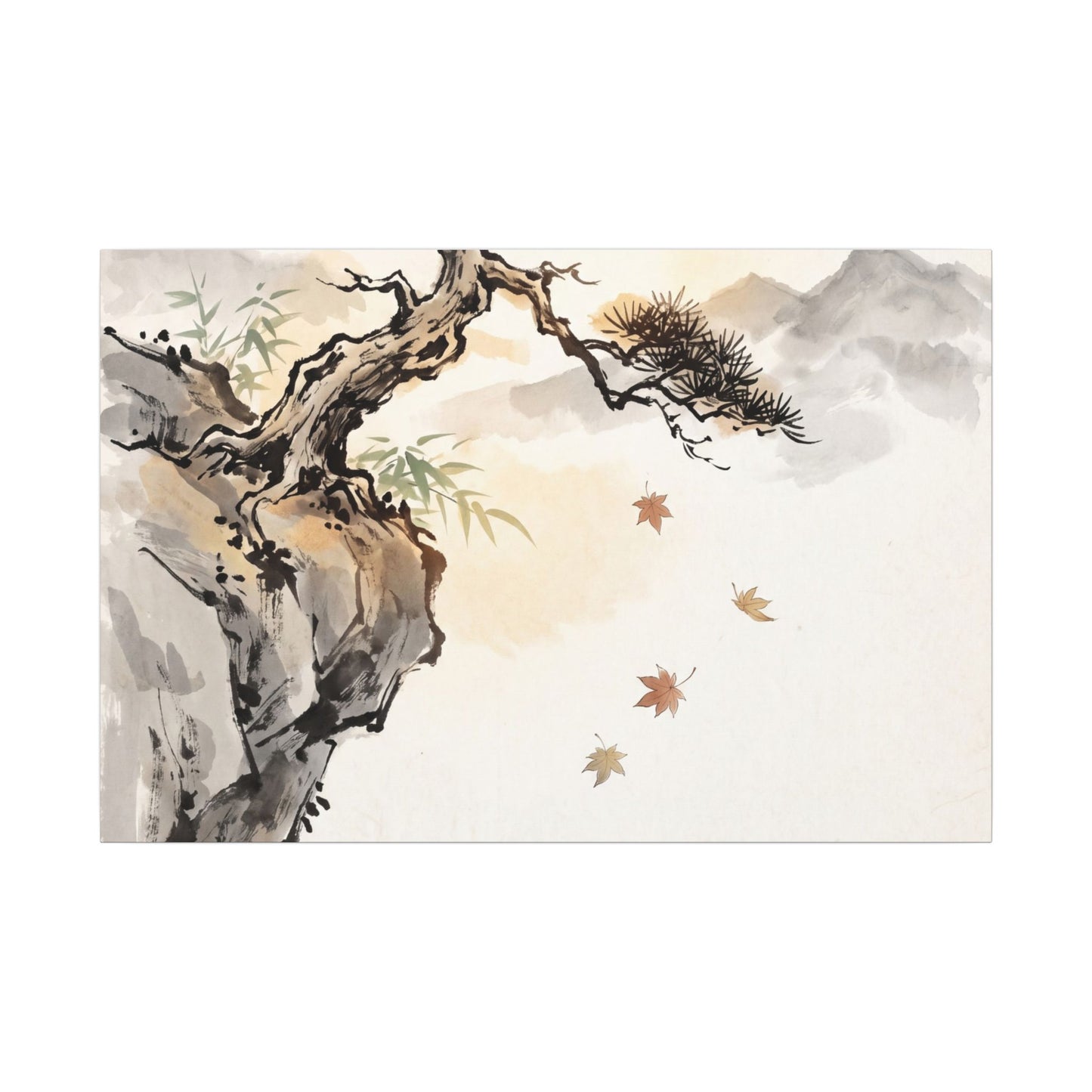 Peaceful Pine Tree Canvas Art - Sumi E Zen