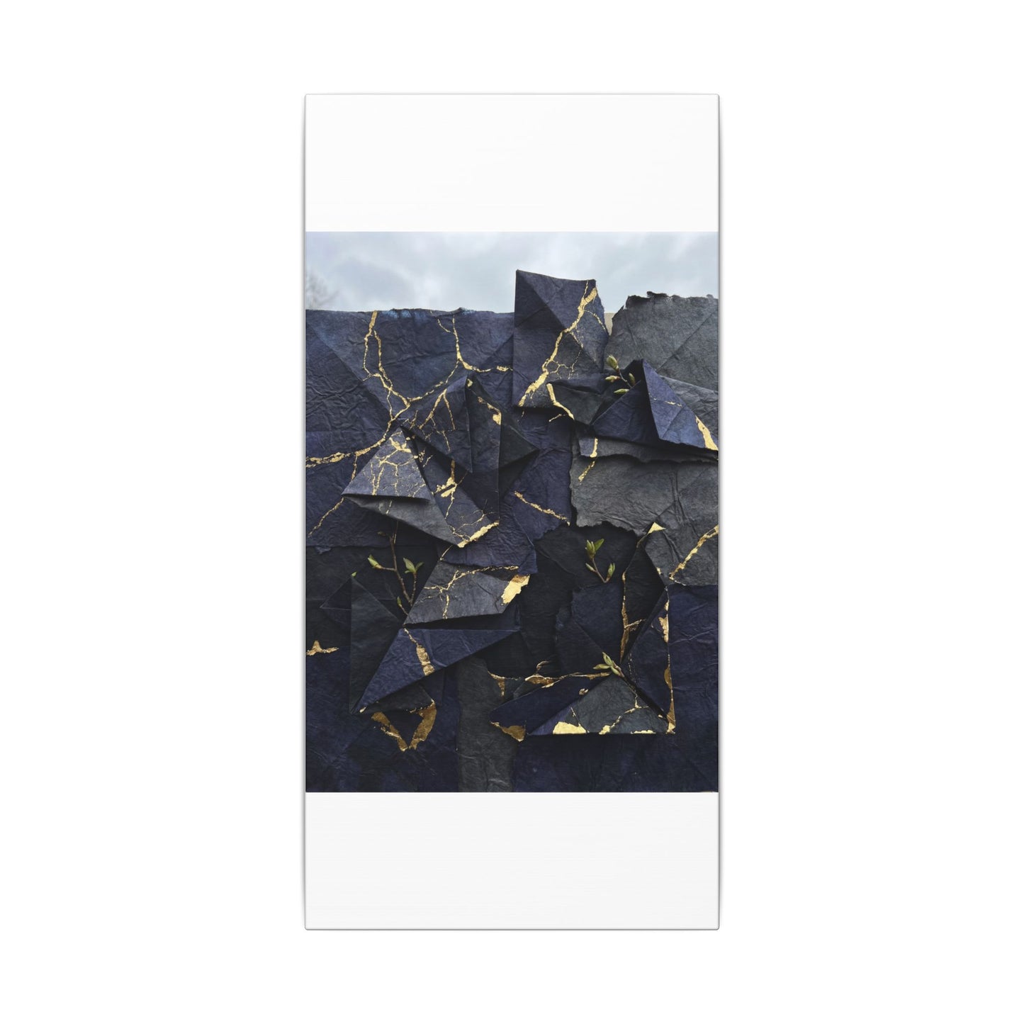 Beautiful Paper Fold Canvas Art - Crackle Gold Kintsugi